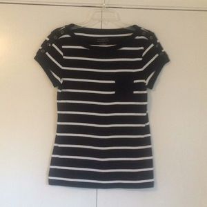 Talbots Black and White Striped T Shirt